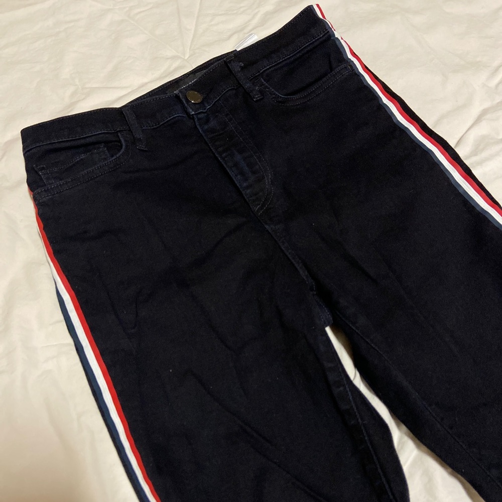High Waisted Skinny Jeans with Stripe Detailing